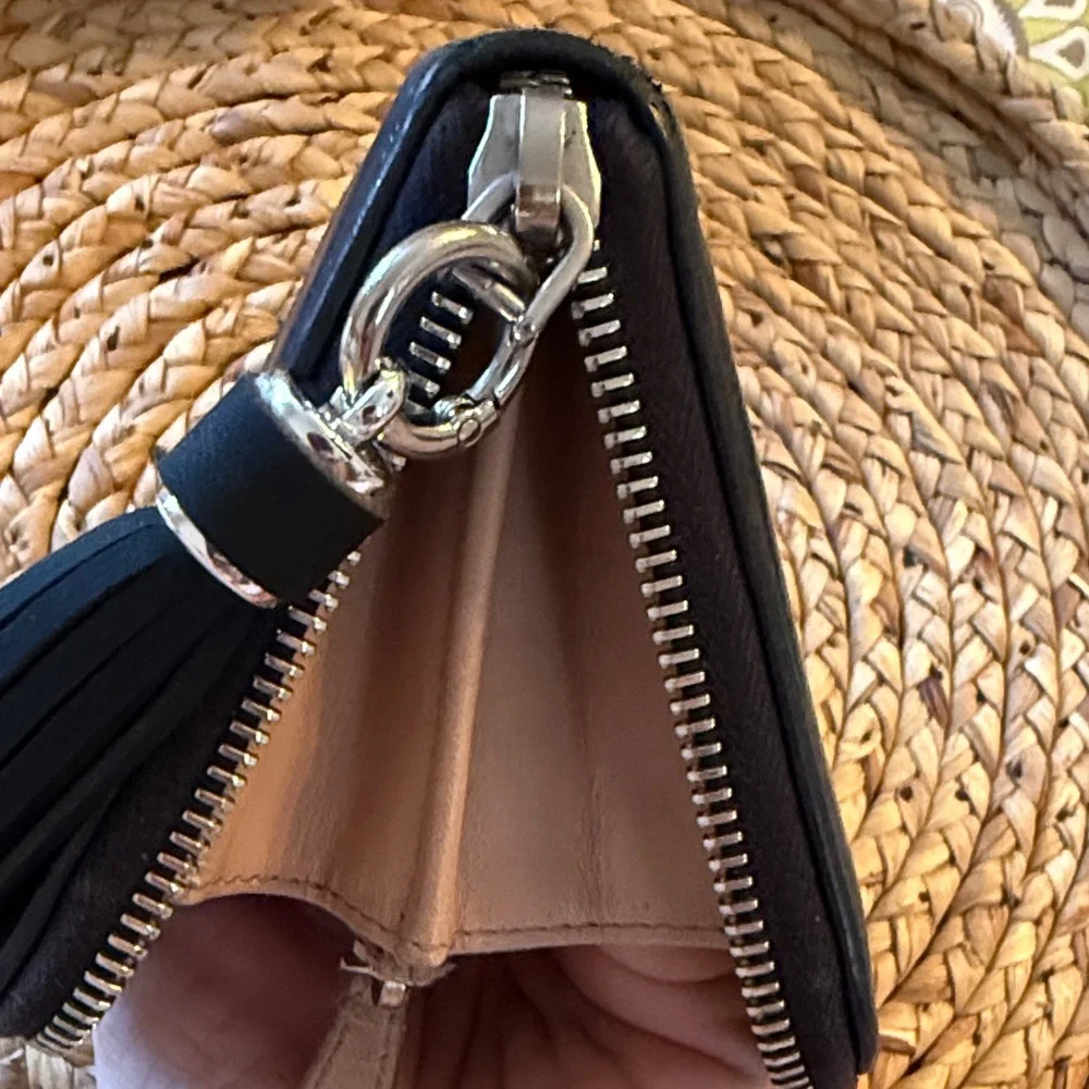 PRADA Tessuto Nappa Waves Ardesia Mordoré Continental Zip With Tassel Pull - Picture 9 of 12